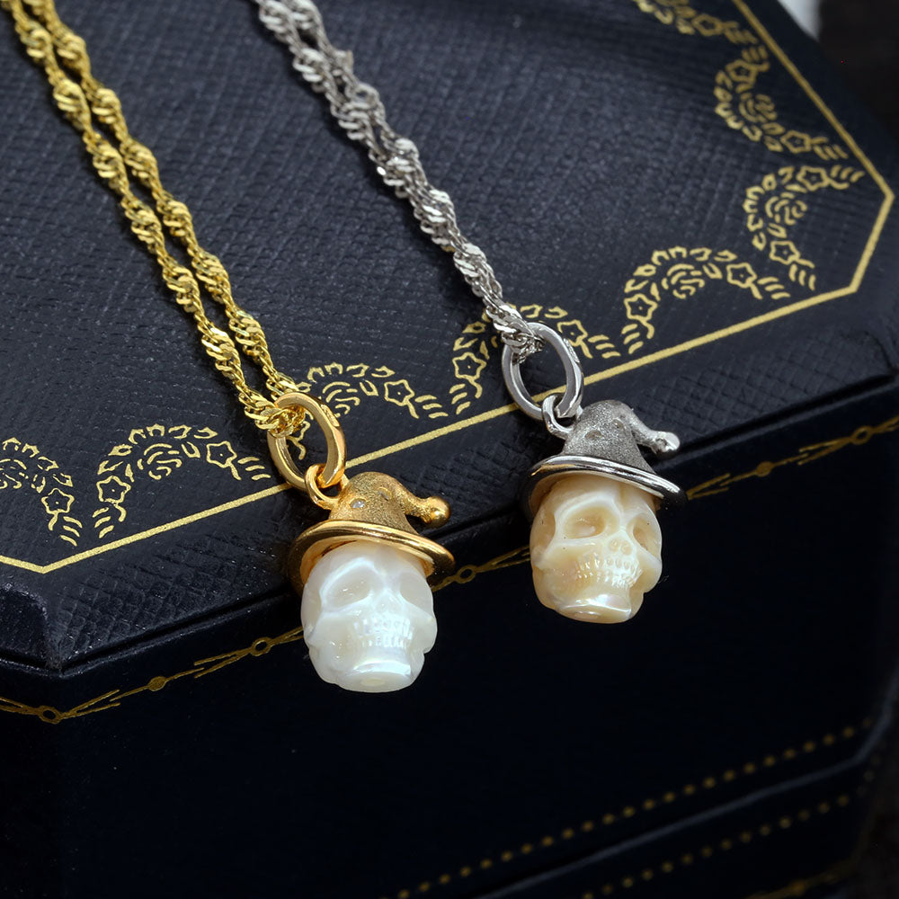 Christmas Hat Pearl Skull Necklace