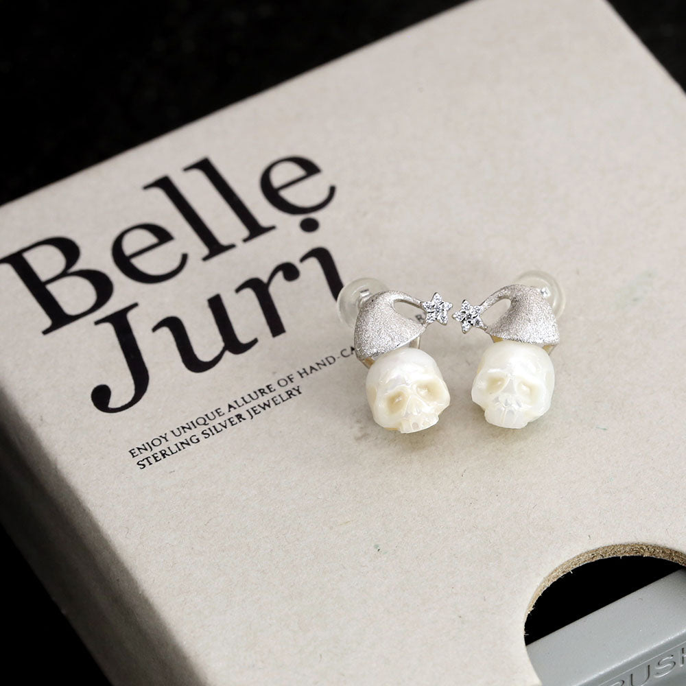 Christmas Snowflake Hat Pearl Skull Earrings