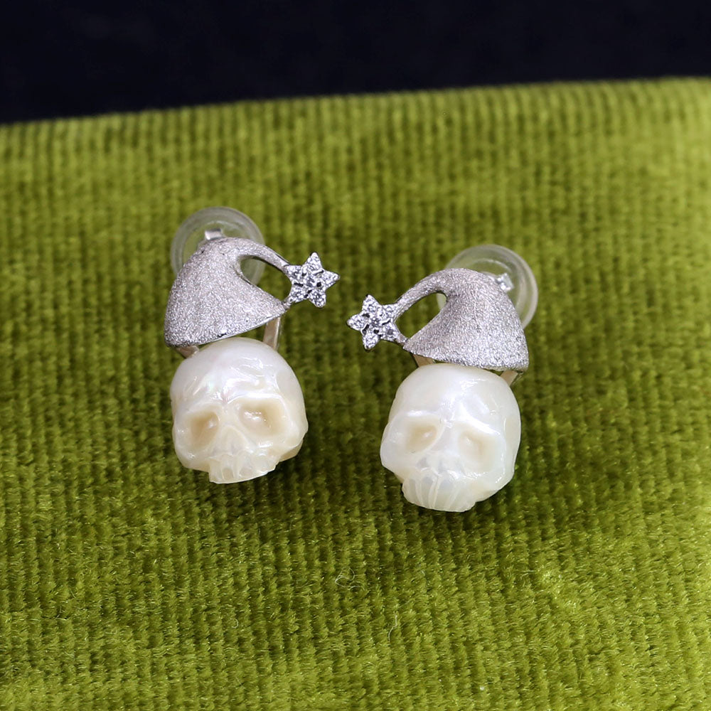 Christmas Snowflake Hat Pearl Skull Earrings