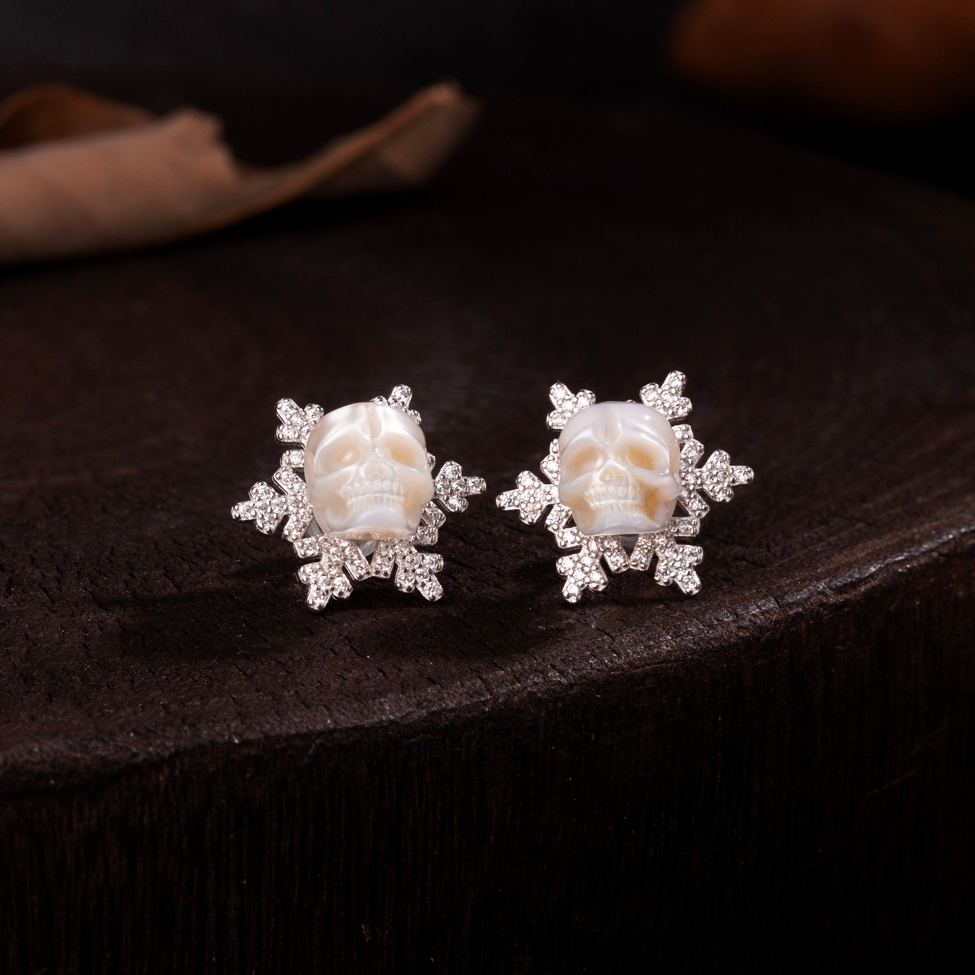 Christmas Snowflake Zircon Pearl Skull Stud Earrings