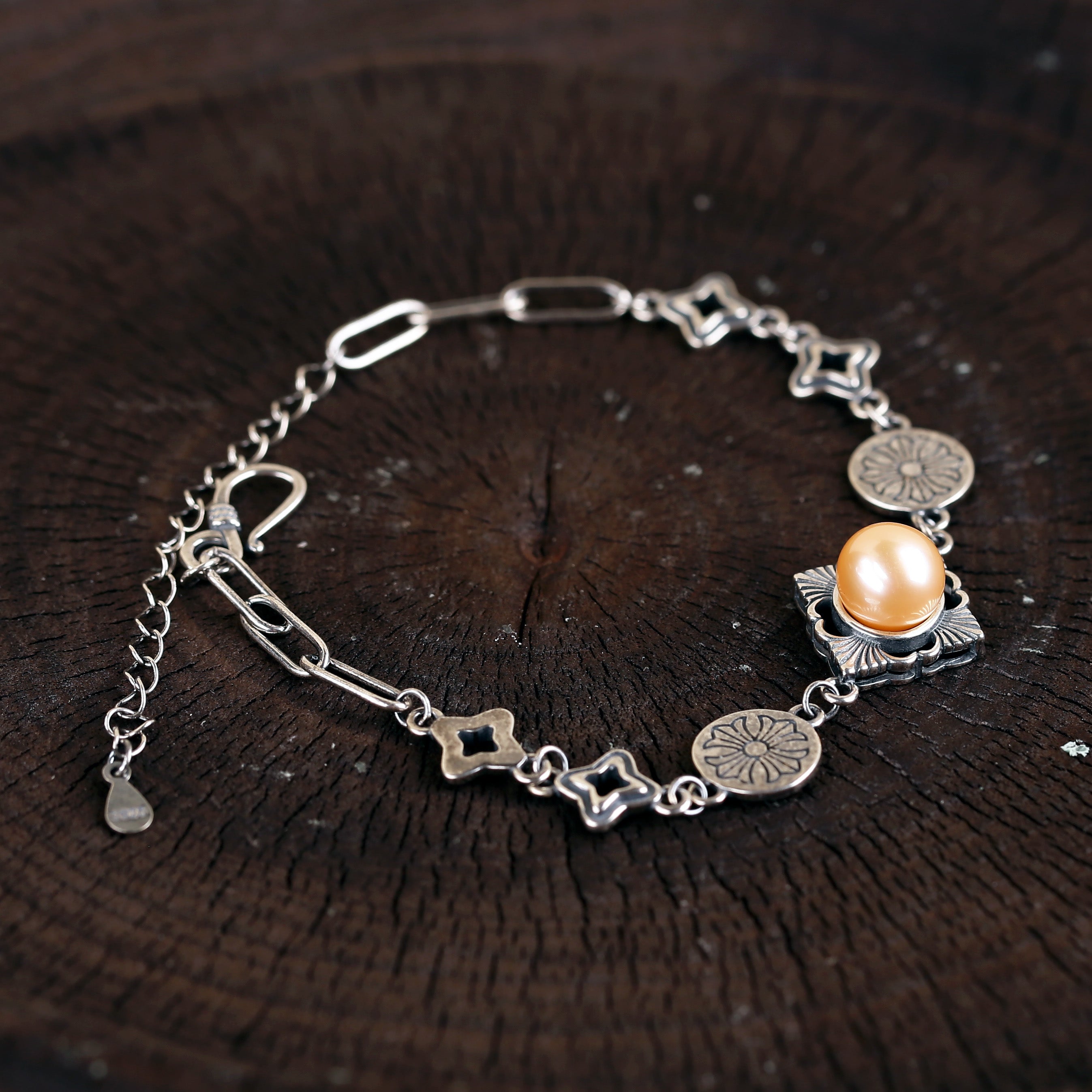 Chrome Heart Pearl Chain Bracelet