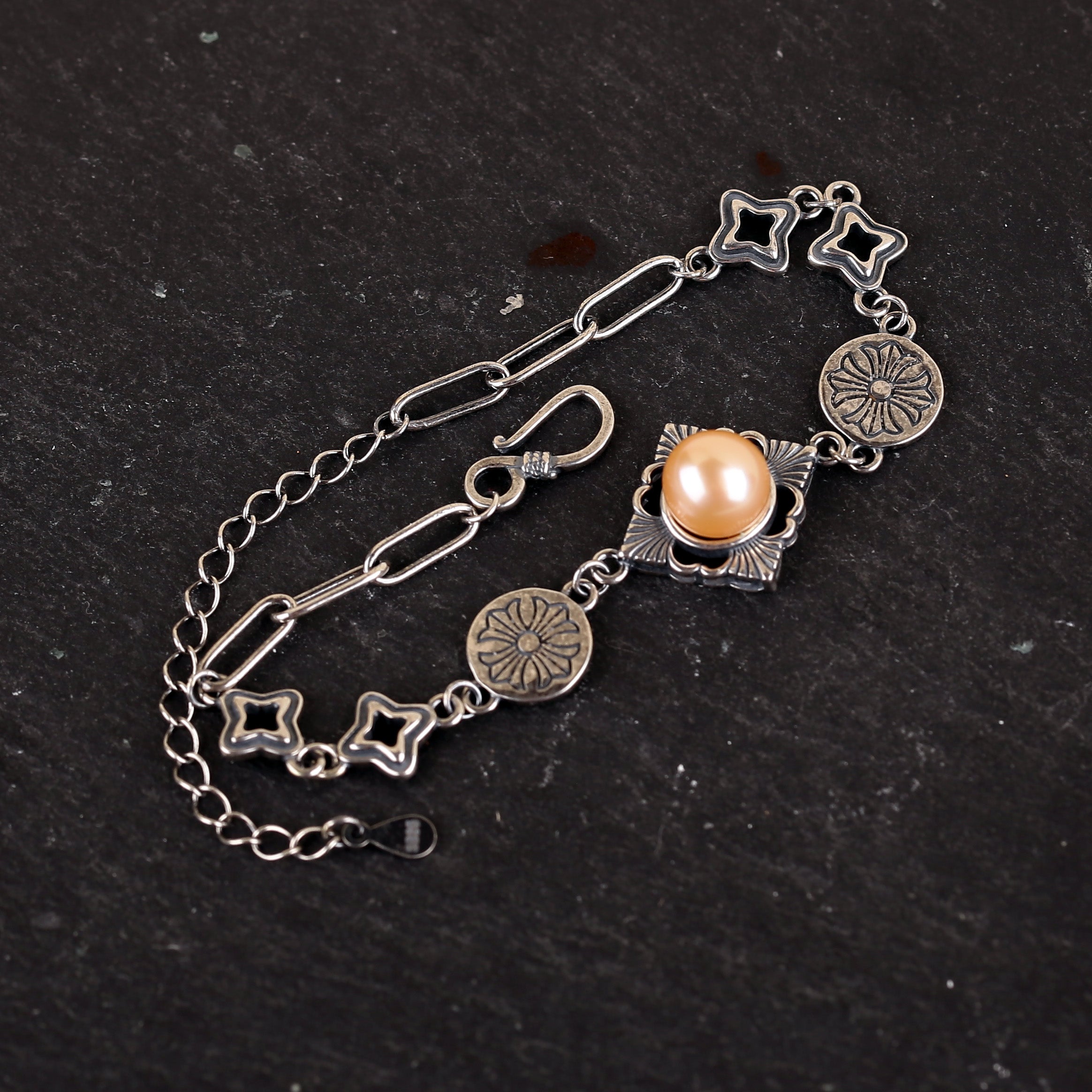 Chrome Heart Pearl Chain Bracelet