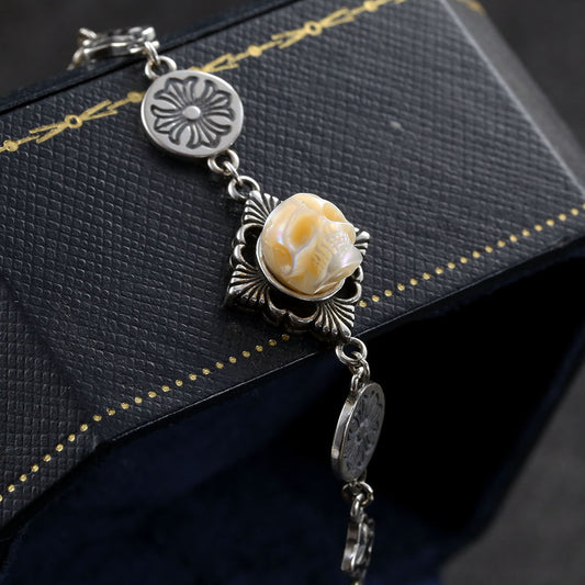 Chrome Heart Pearl Skull Chain Bracelet