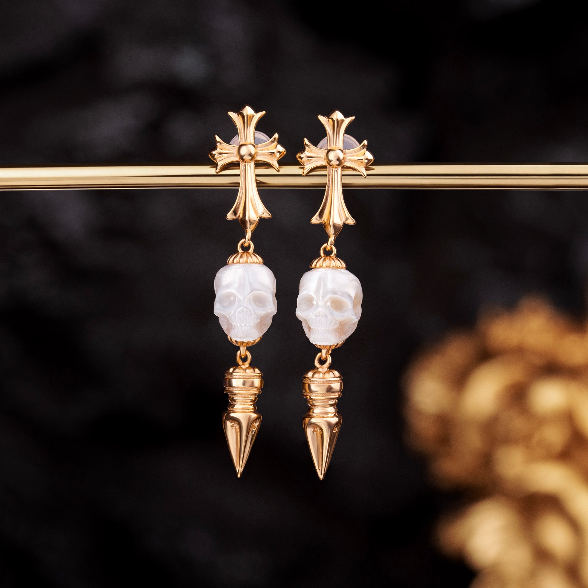 Gothic Elegance Cross & Skull Pearl Stud Earrings