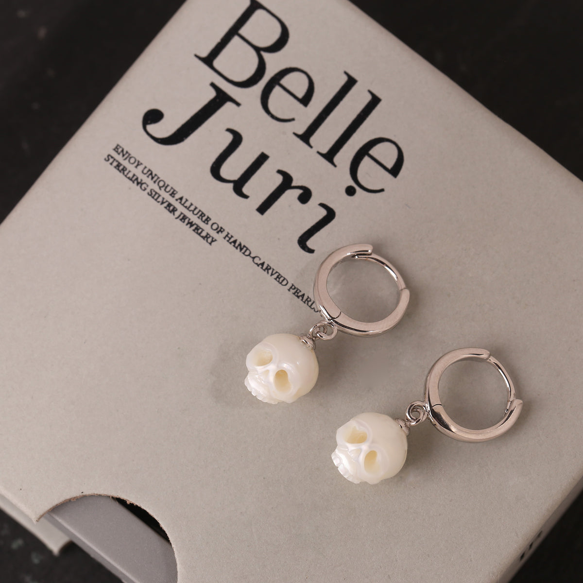 Classic Cranium Pearl Drop Huggie Hoop Earrings-White