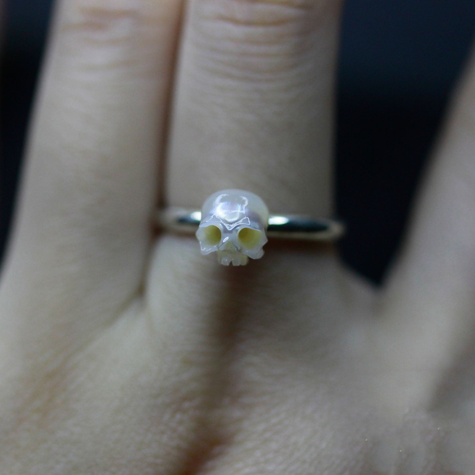 Classic Minimalist Pearl Skull Ring