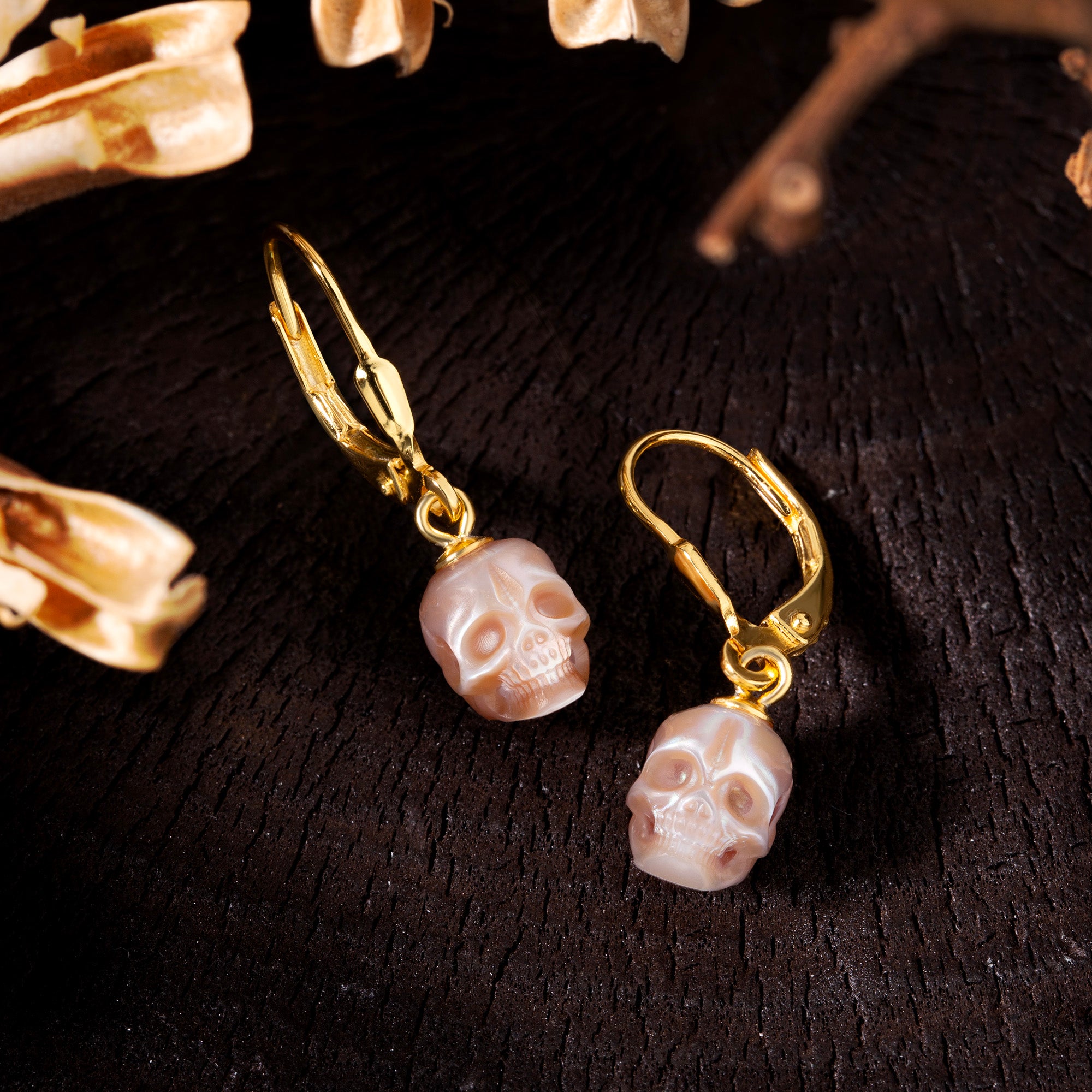 Classic Oval Ear Hook Pearl Skull Earrings