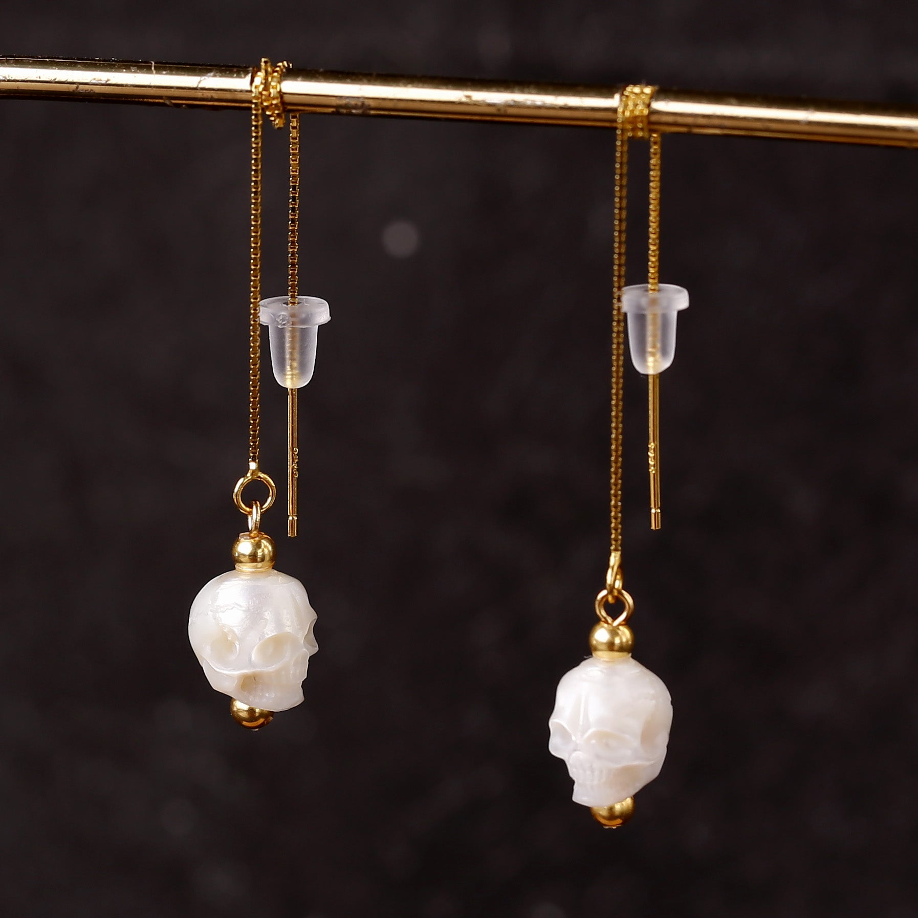 Classic Pearl Skull Hoop Clasp & Threader Earrings