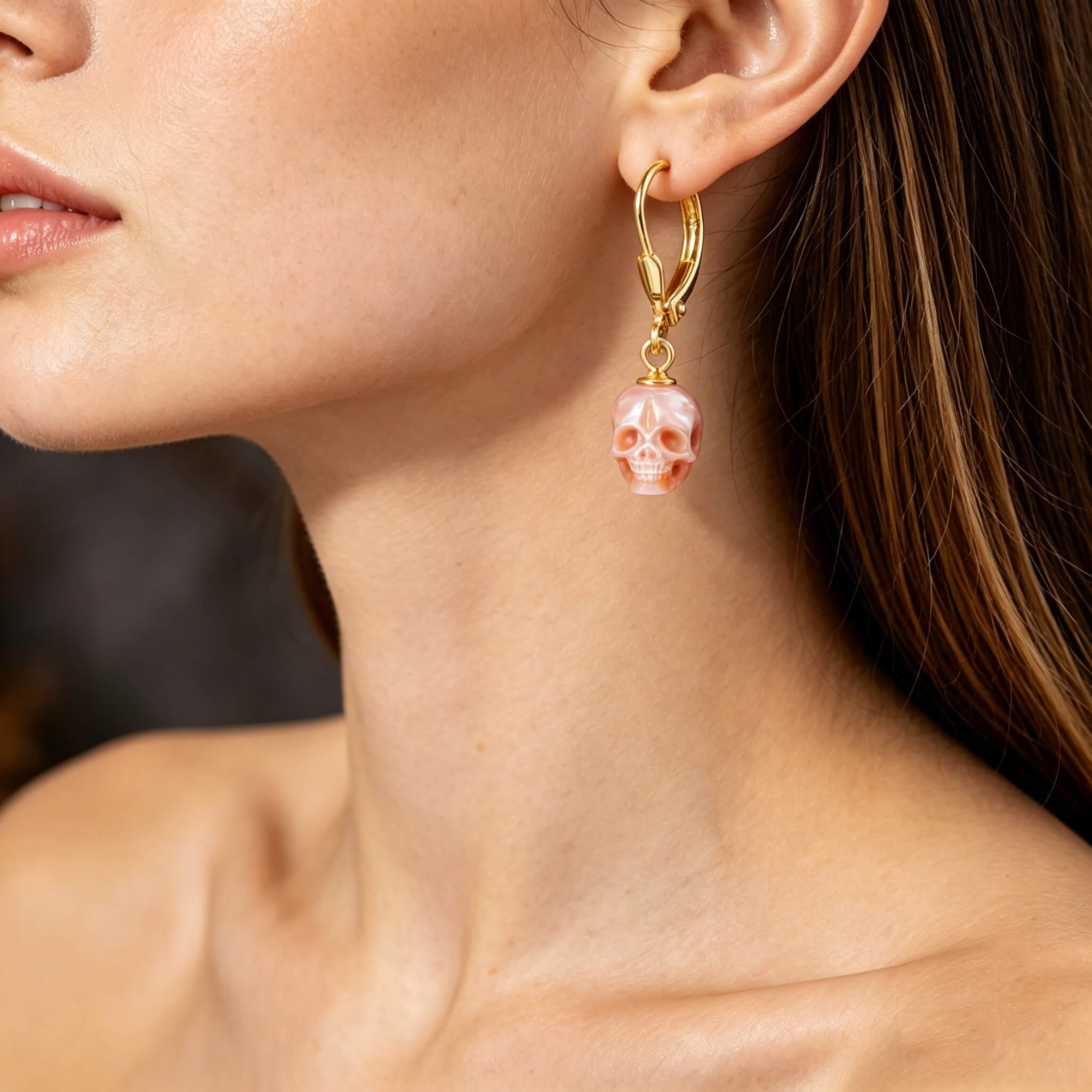 Classic Oval Ear Hook Pearl Skull Earrings