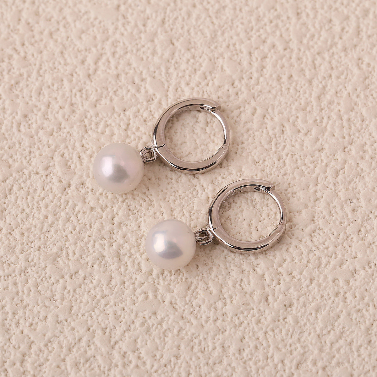 Classic Round Pearl Drop Huggie Hoop Earrings