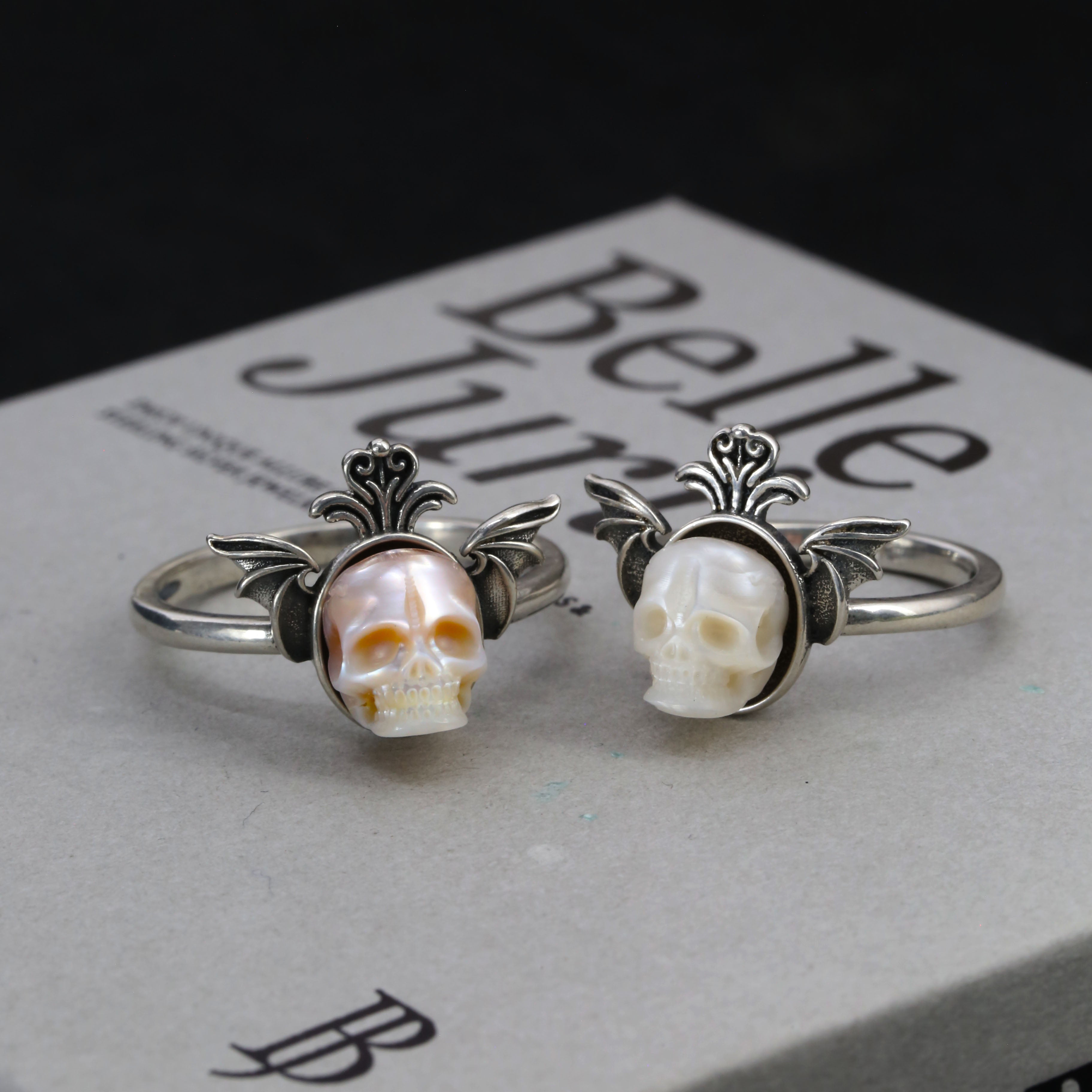 Crown Wings Pearl Skull Gothic Ring