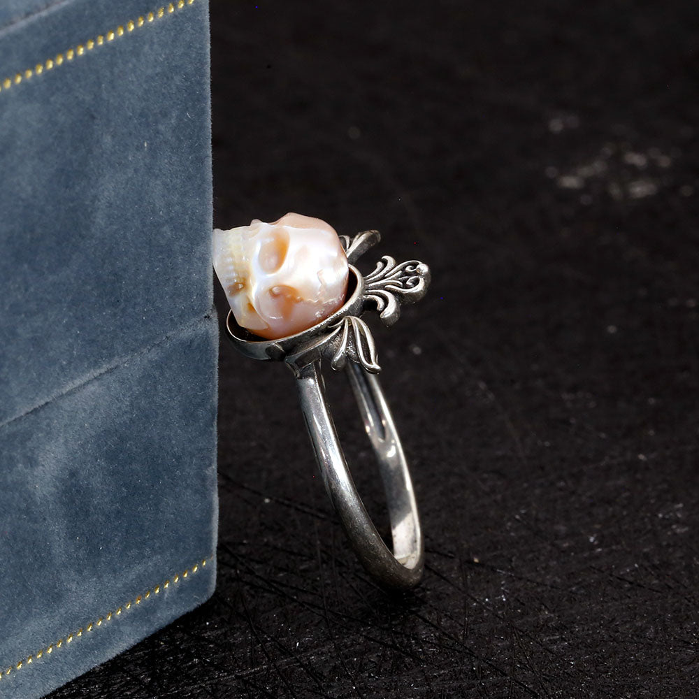 Crown Wings Pearl Skull Gothic Ring