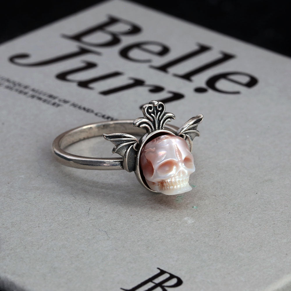 Crown Wings Pearl Skull Gothic Ring