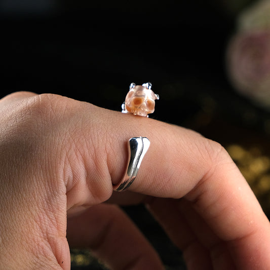 Pearl Cranium Skeleton Hand Bone Ring