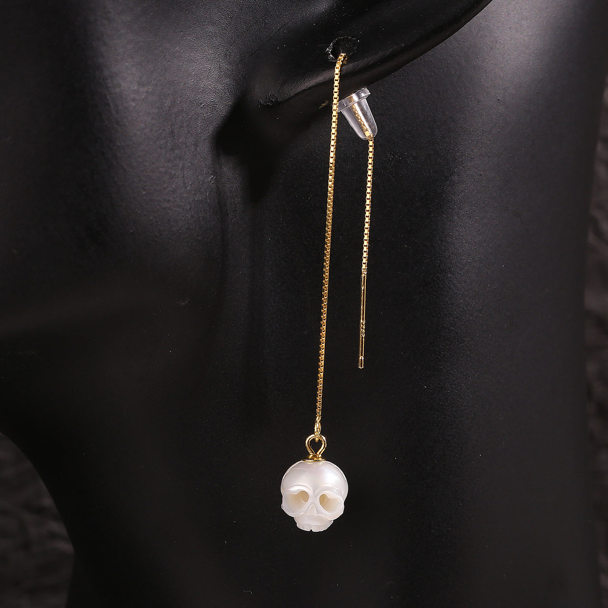 Dainty Cranium Pearl Ear Threader Earrings-White