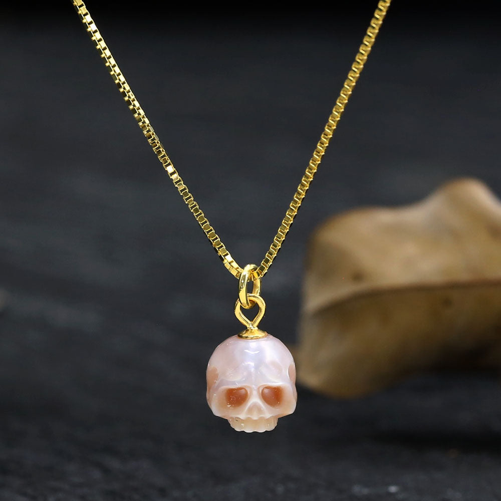 Dainty Simple Pearl Cranium Pendant Necklace