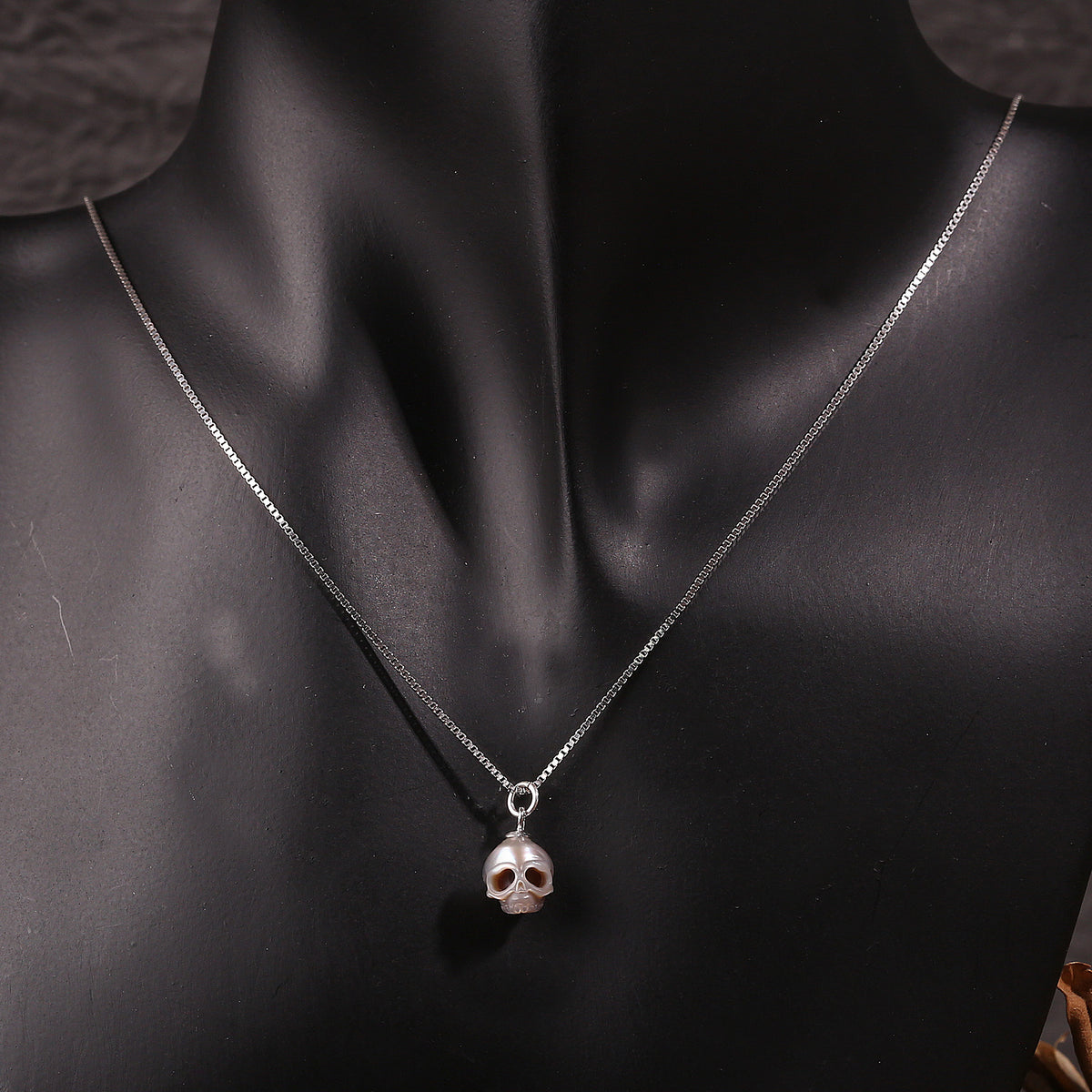 Dainty Simple Pearl Gray Cranium Pendant Necklace