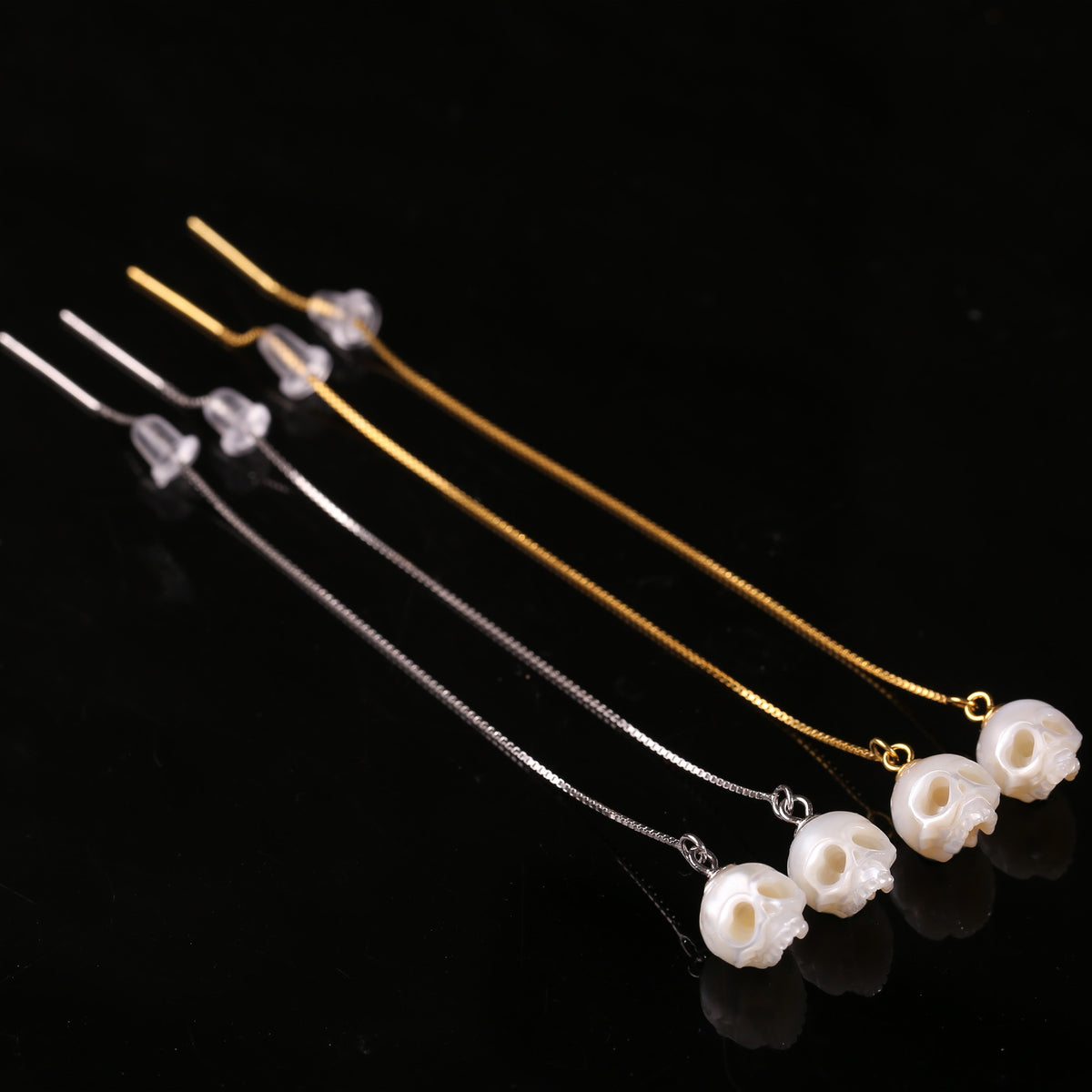 Dainty Cranium Pearl Ear Threader Earrings-White