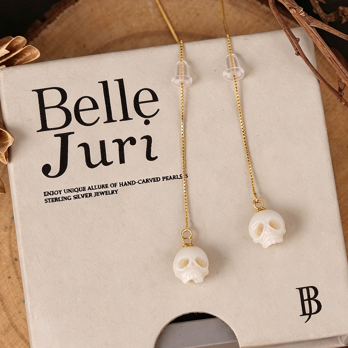 Dainty Cranium Pearl Ear Threader Earrings-White