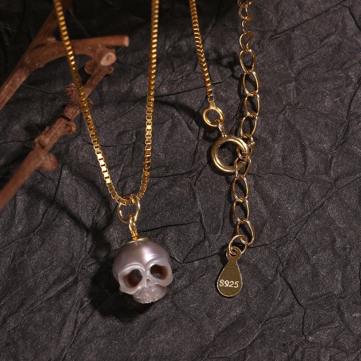 Dainty Simple Pearl Gray Cranium Pendant Necklace