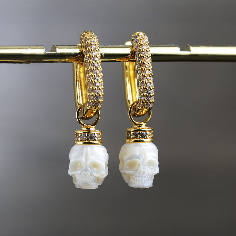 Detachable CZ Pearl Skull Hoop Earrings