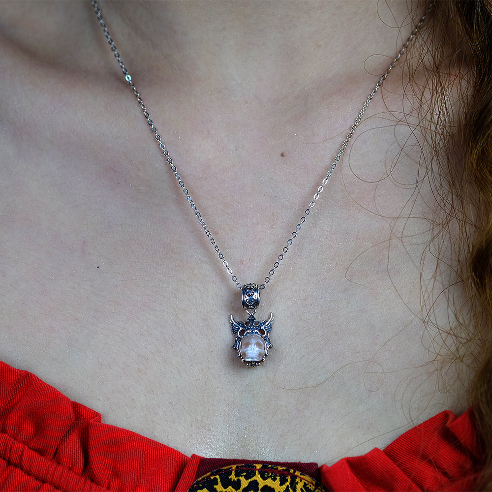 Devil's Wing Pearl Skull Pendant Necklace