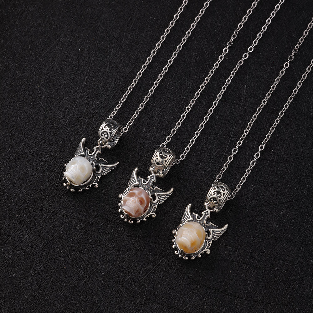 Devil's Wing Pearl Skull Pendant Necklace