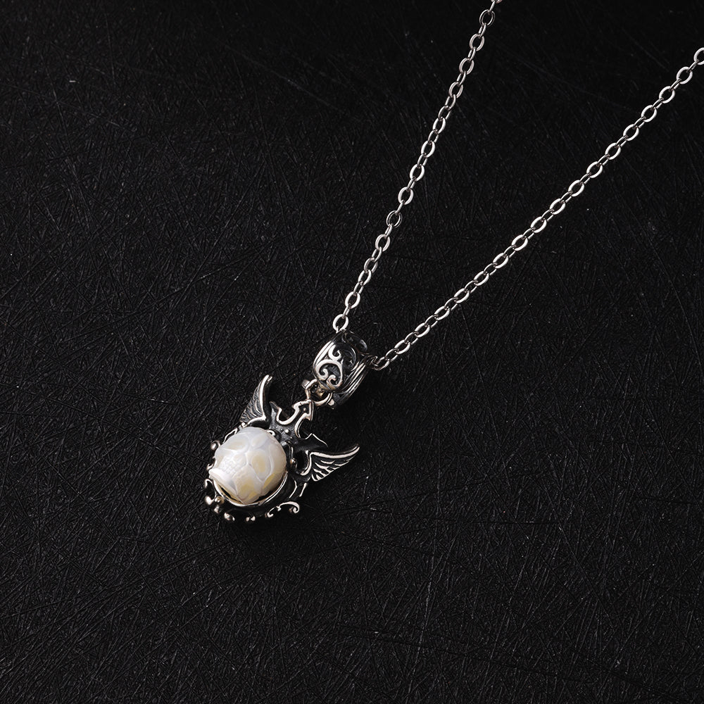 Devil's Wing Pearl Skull Pendant Necklace