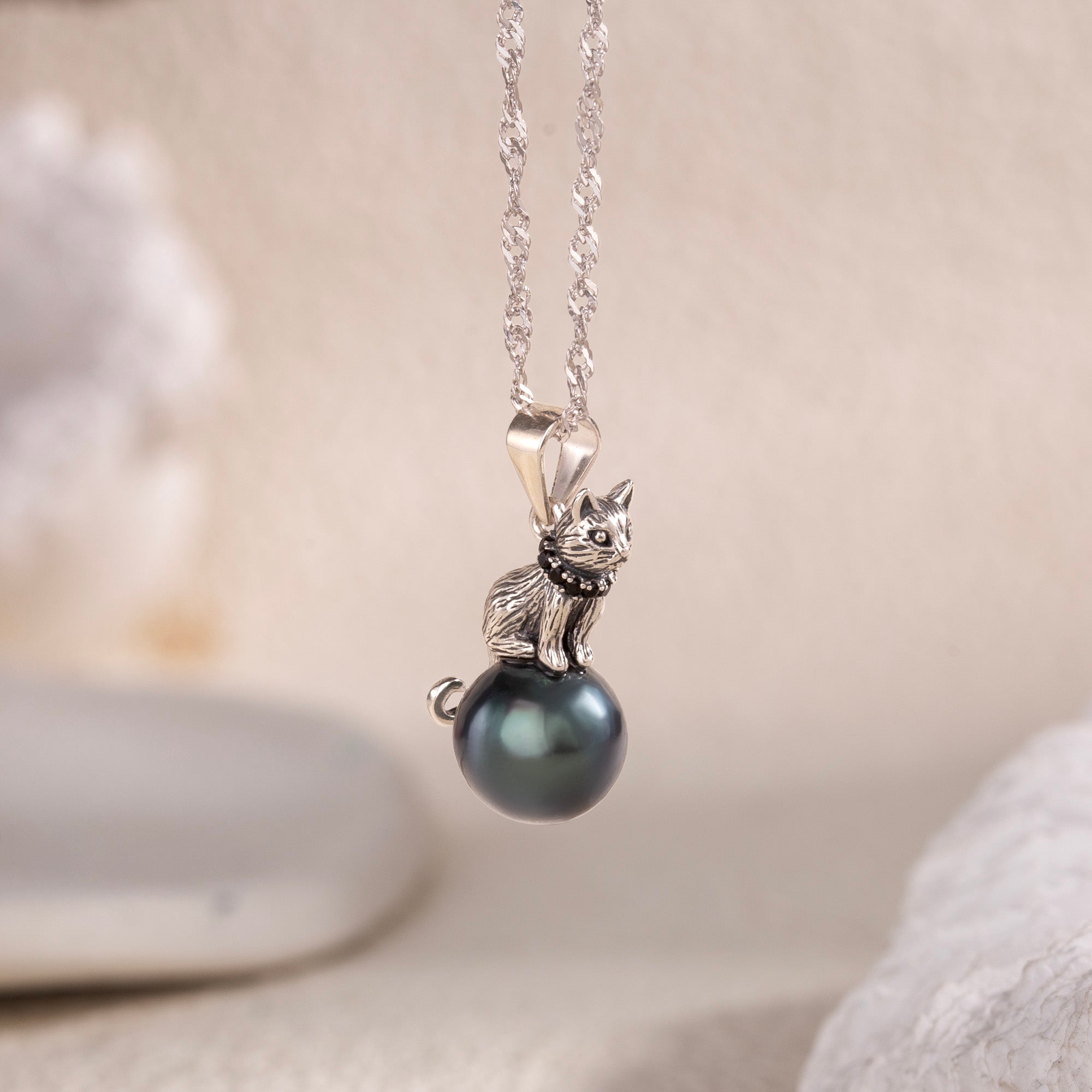 Distressed Celestial Cat Tahitian Pearl Necklace