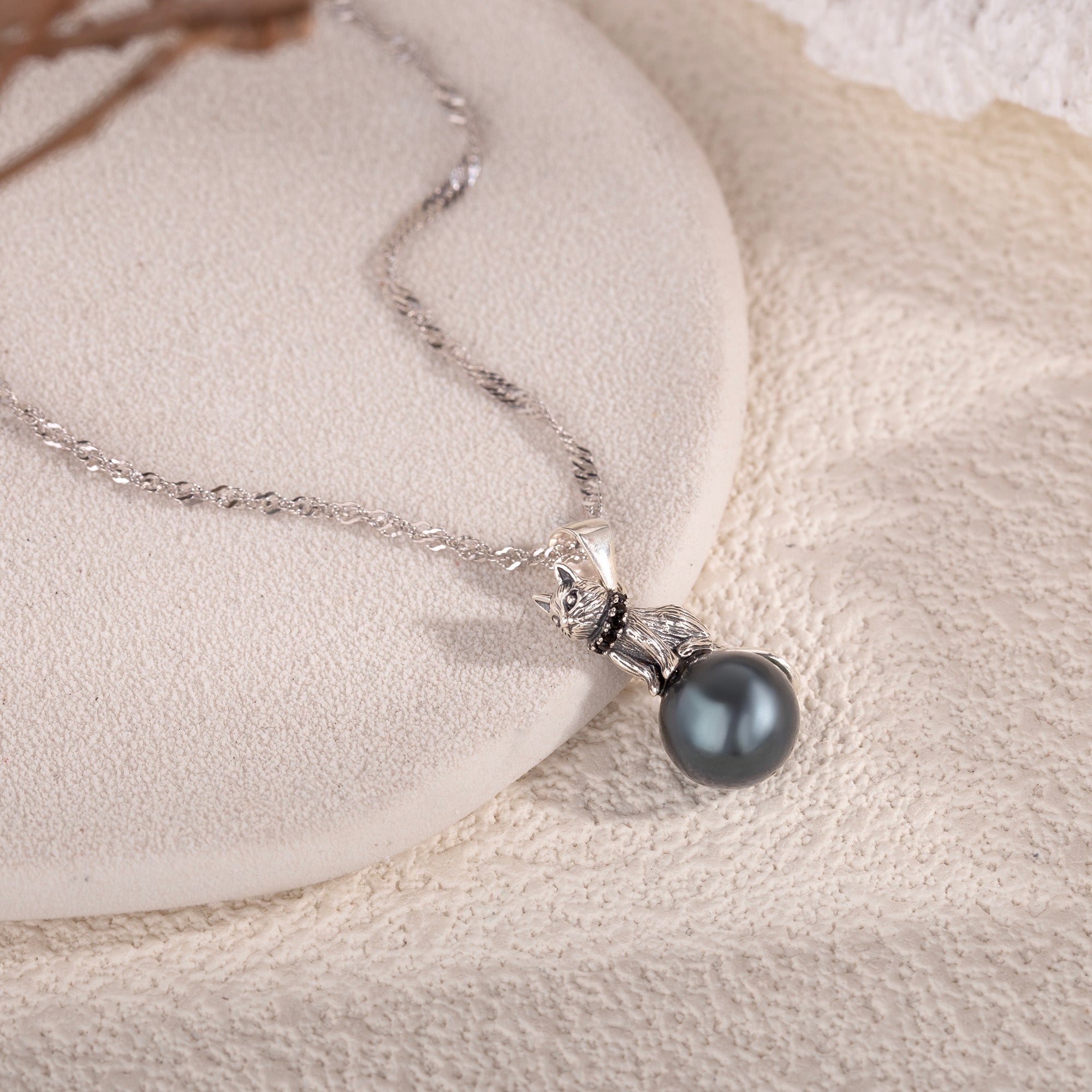 Distressed Celestial Cat Tahitian Pearl Necklace