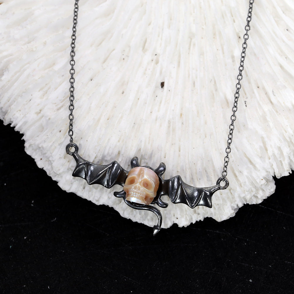 Distressed Dark Devil Pearl Skull Necklace