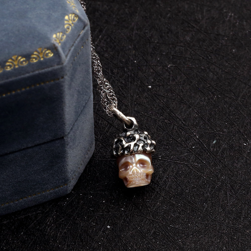 Distressed Meteor Crater Pearl Skull Necklace