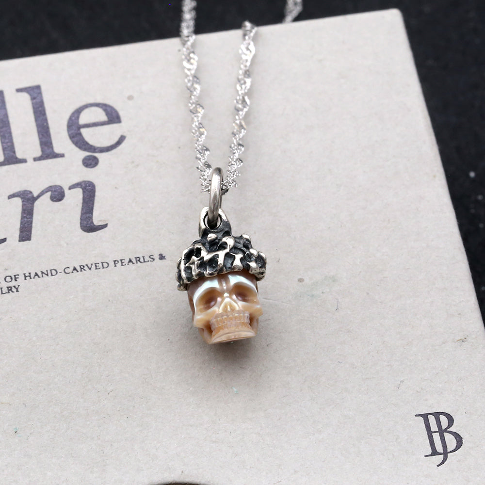 Distressed Meteor Crater Pearl Skull Necklace