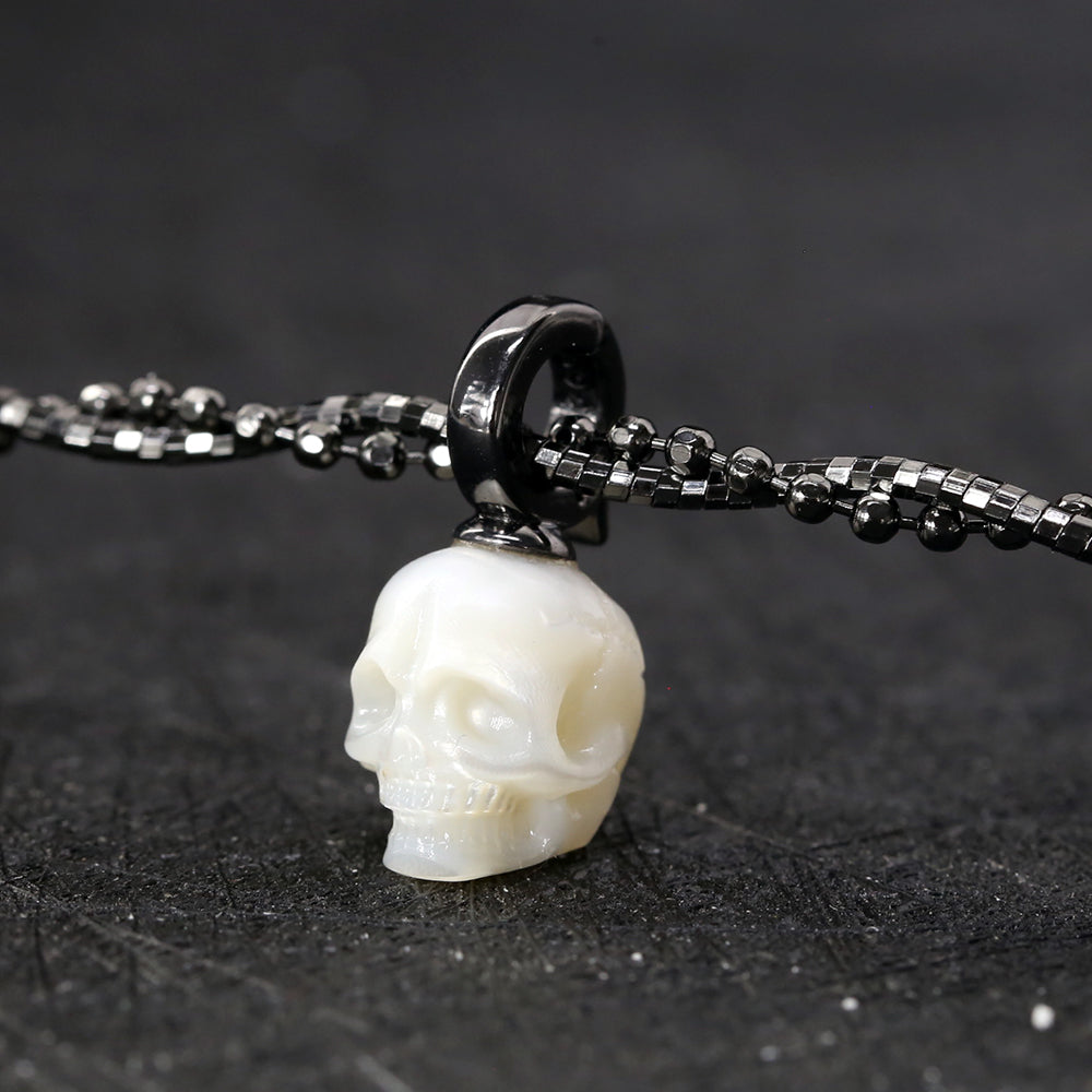 Double-Twist Braided Pearl Skull Necklace