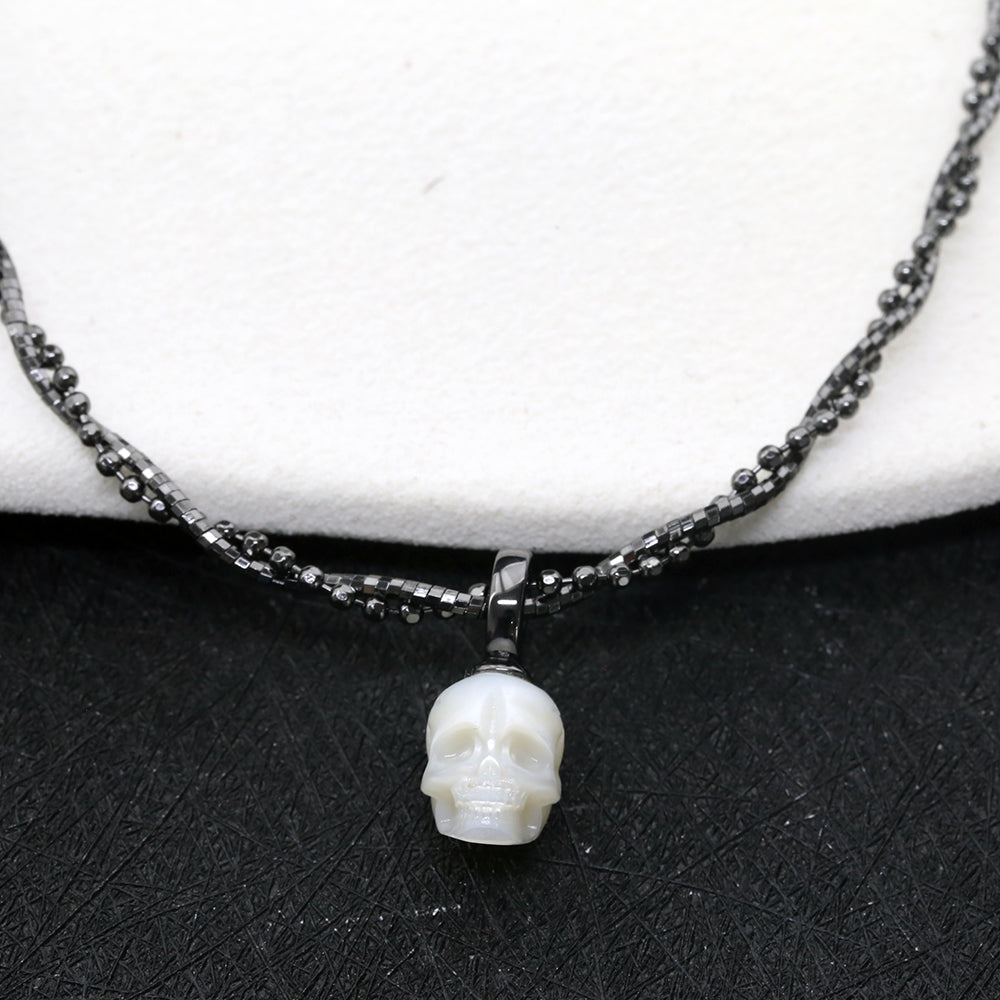 Double-Twist Braided Pearl Skull Necklace