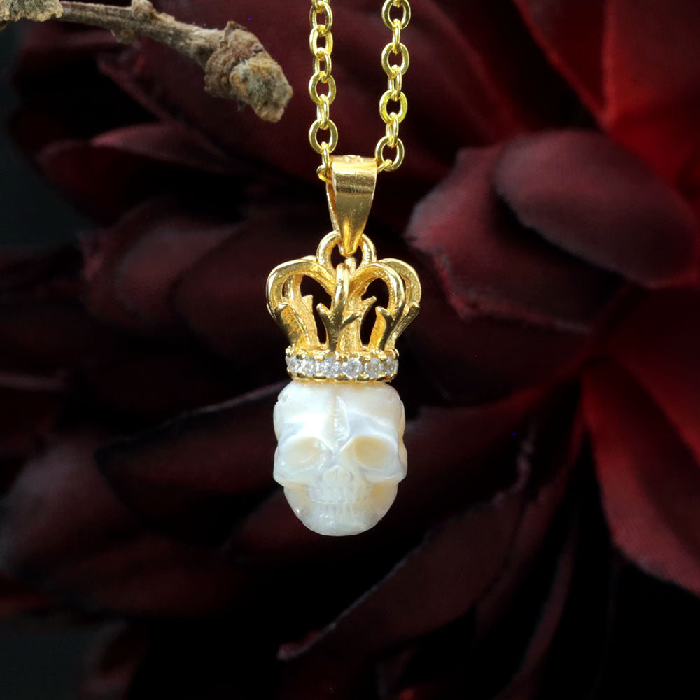 Elegant Pearl Skull Crown Necklace