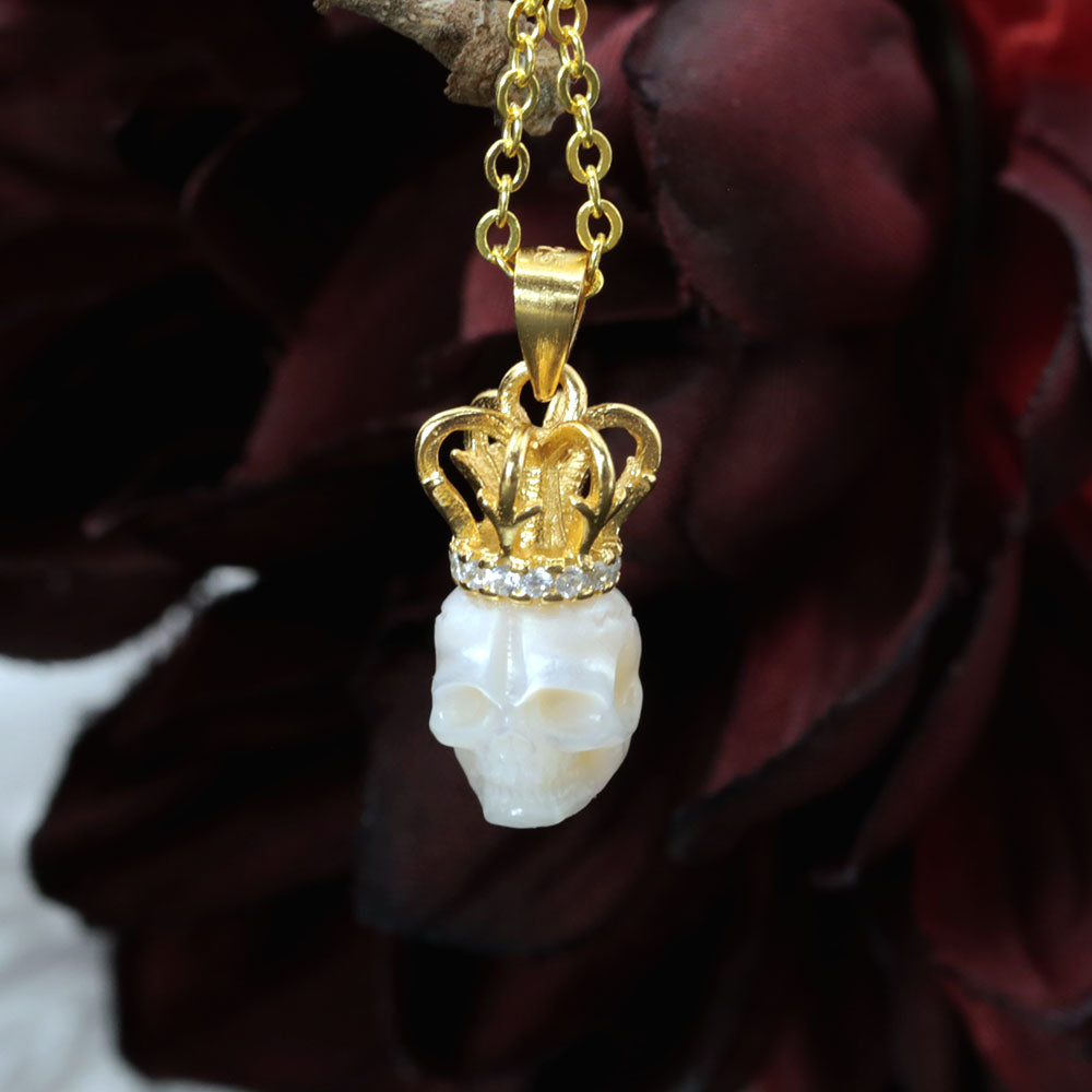 Elegant Pearl Skull Crown Necklace