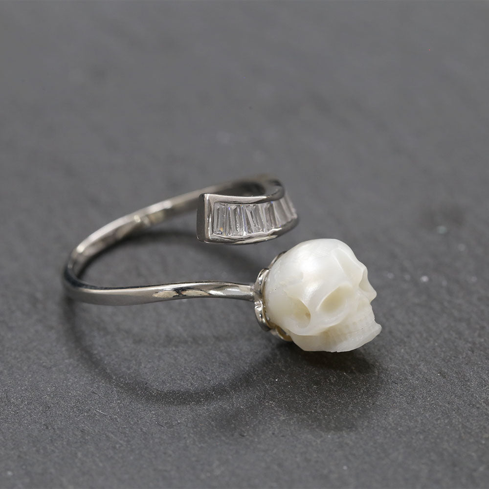 Gemstone Cluster Pearl Skull Open Ring