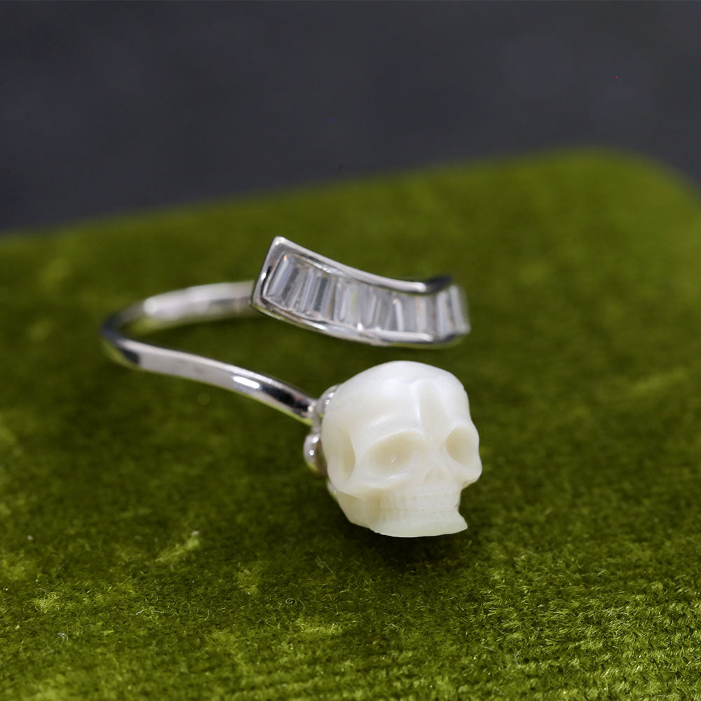 Gemstone Cluster Pearl Skull Open Ring