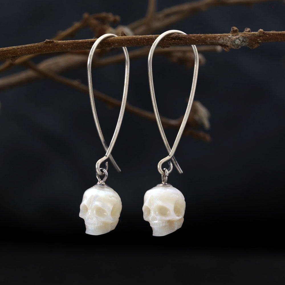 Geometric Dreams Pearl Skull Wire Earrings