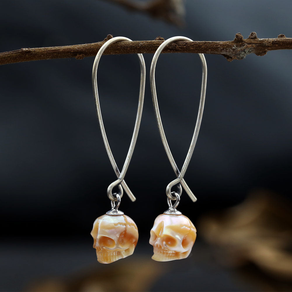 Geometric Dreams Pearl Skull Wire Earrings