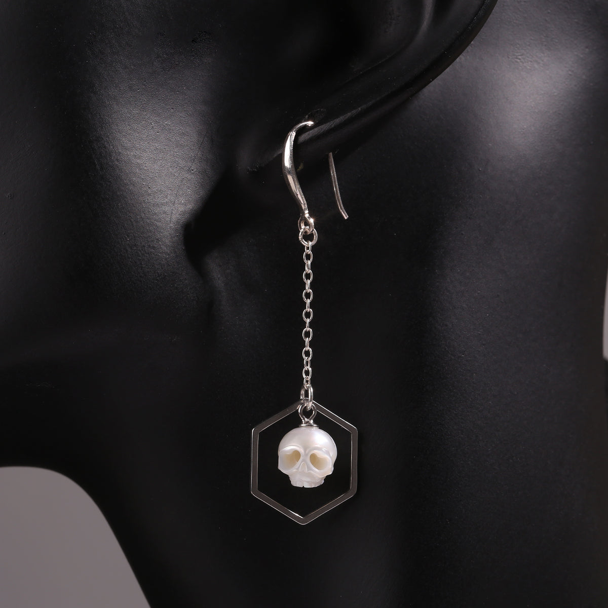 Geometric Hexagonal Carved Pearl Cranium Earrings