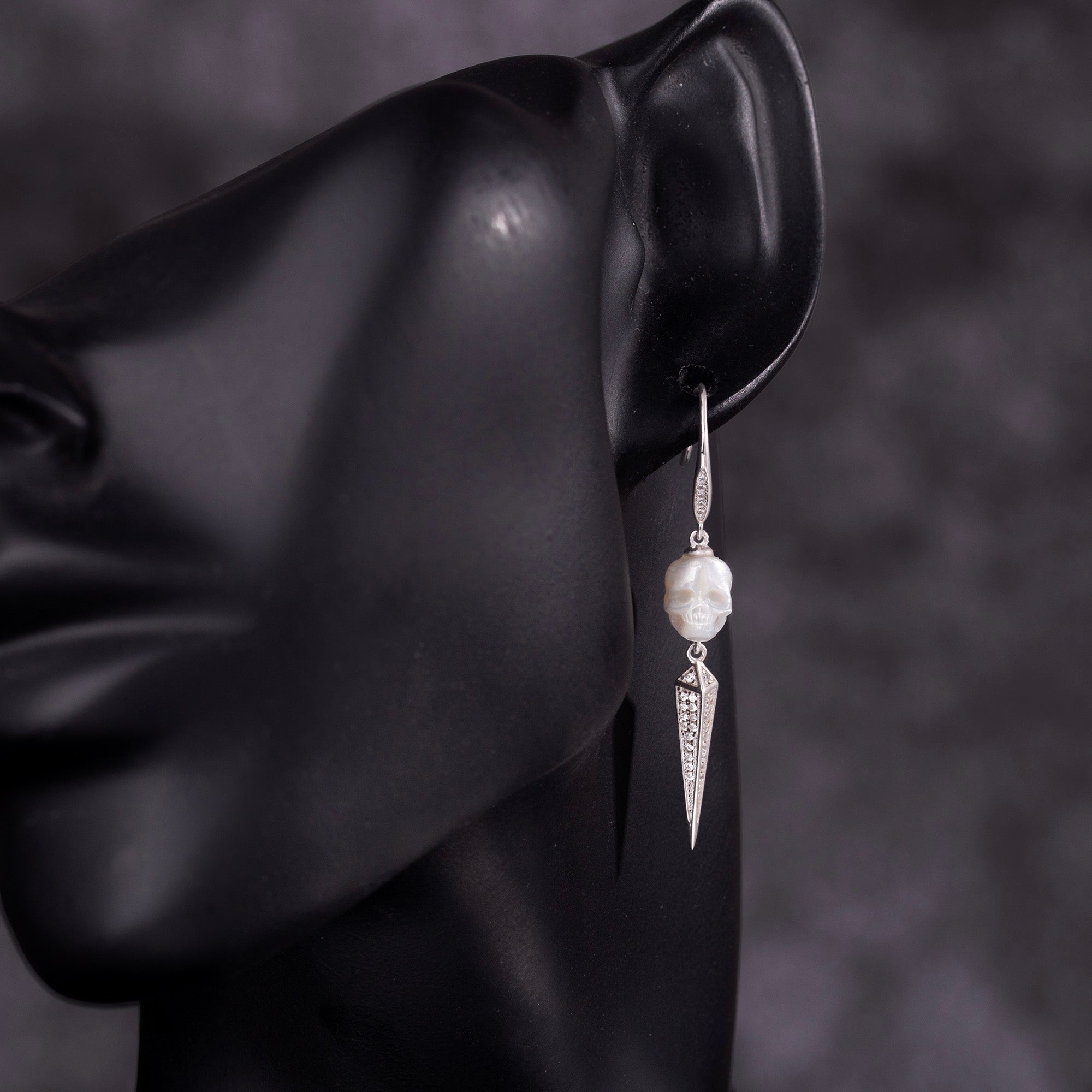Geometric Pyramid Pearl Skull Earrings