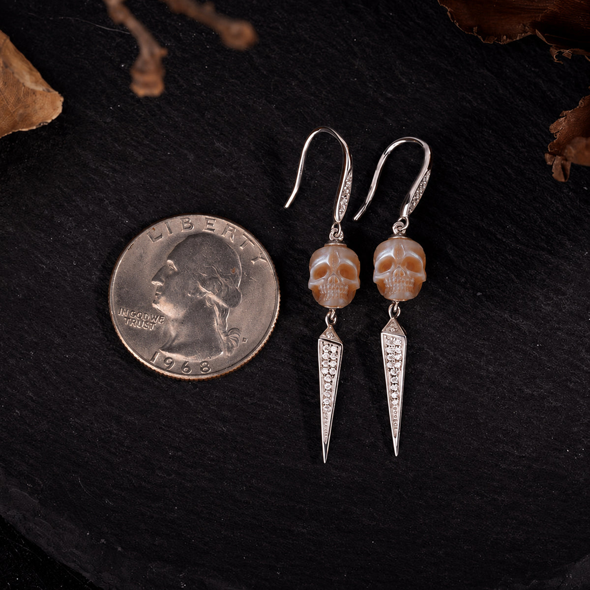 Geometric Pyramid Pearl Skull Earrings