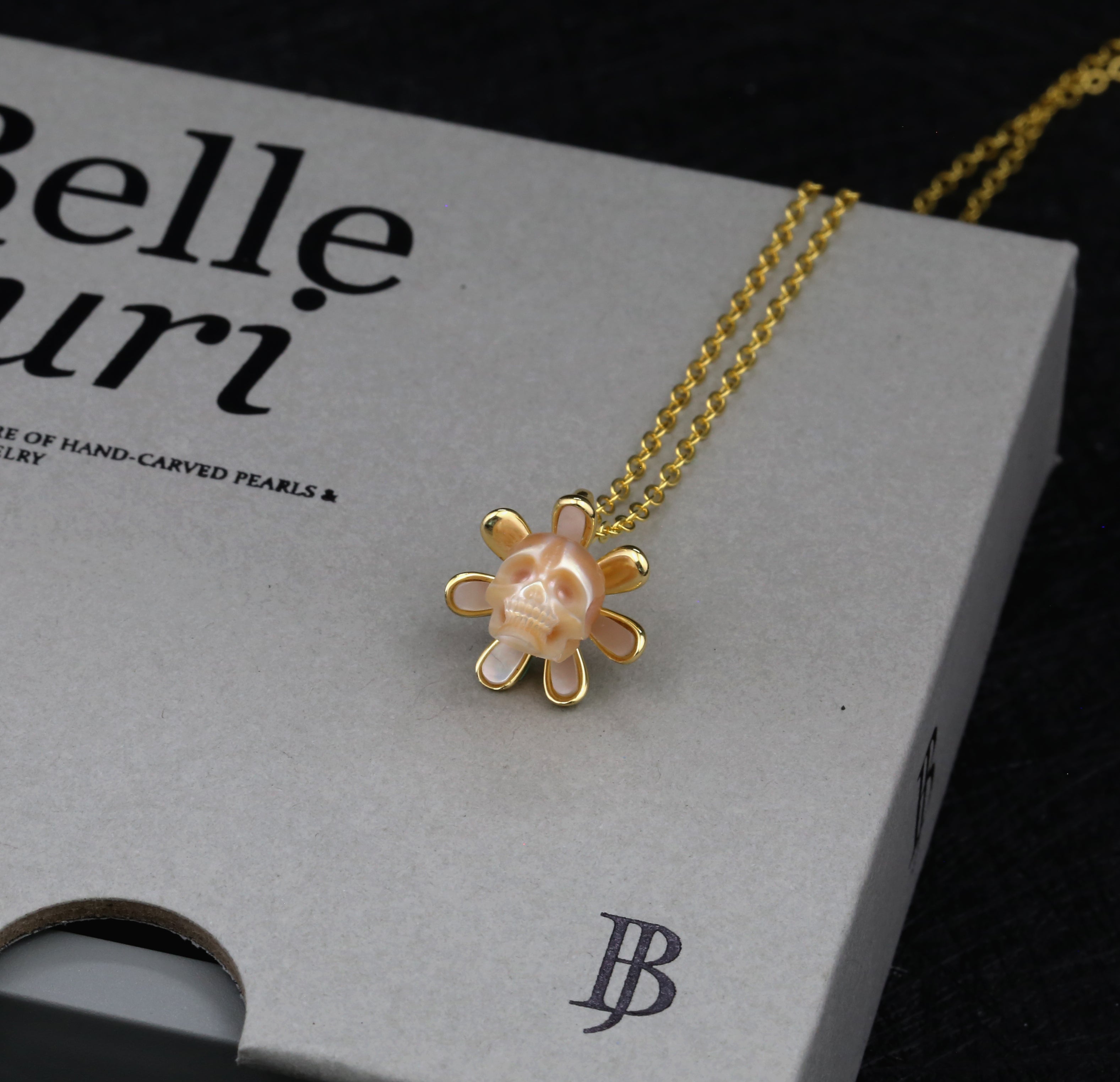 Golden Daisy Pearl Skull Necklace