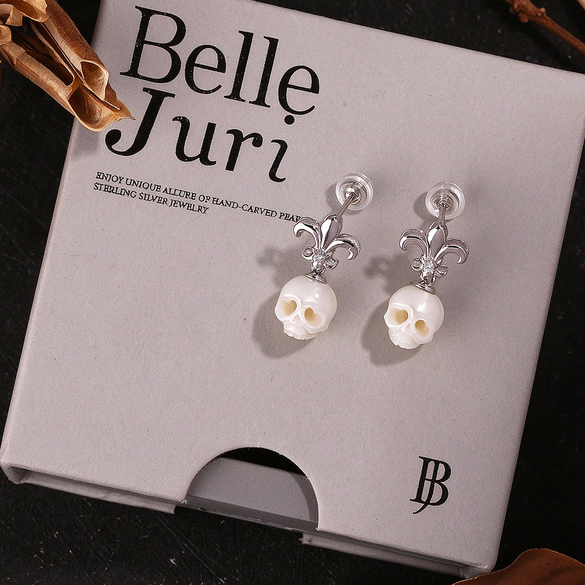 Gothic Handmade Cranium Pearl Iris Pendant Earrings