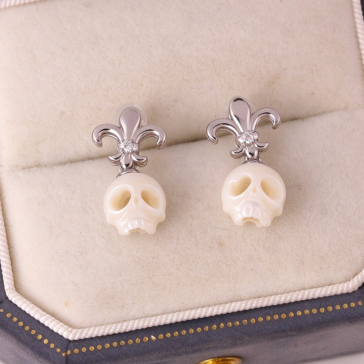 Gothic Handmade Cranium Pearl Iris Pendant Earrings