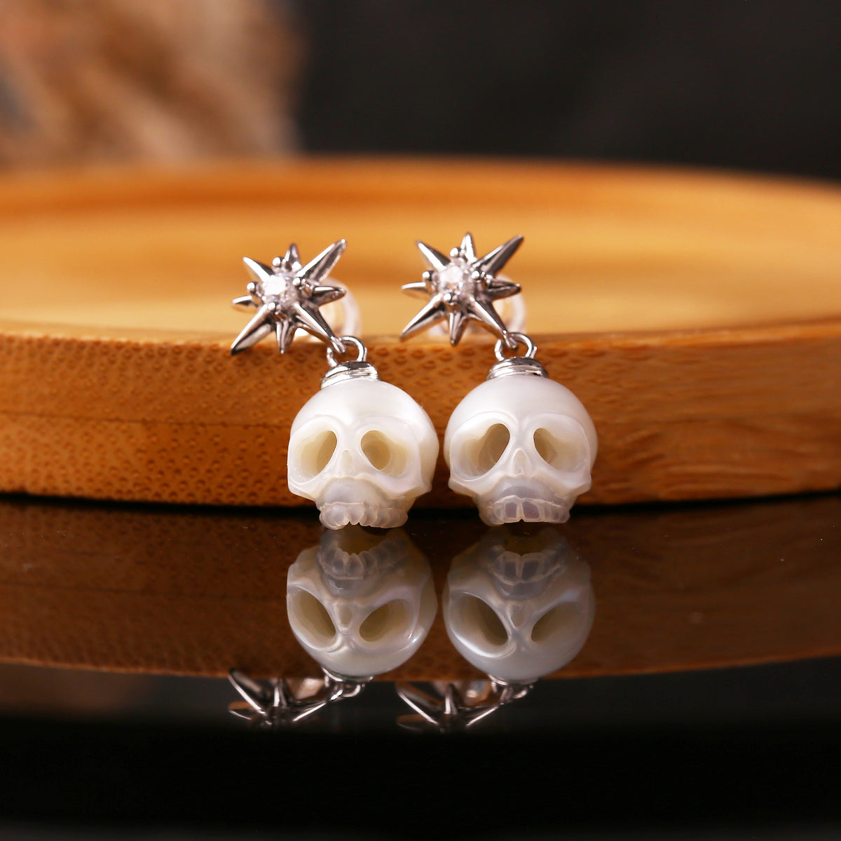 Gothic Handmade Cranium Pearl Starlight Pendant Earrings