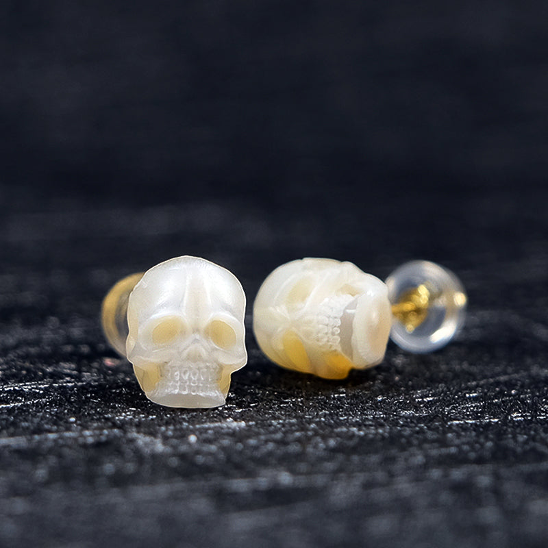 Gothic Mystery Simple Pearl Skull Stud Earrings-Belle Juri Minimalist