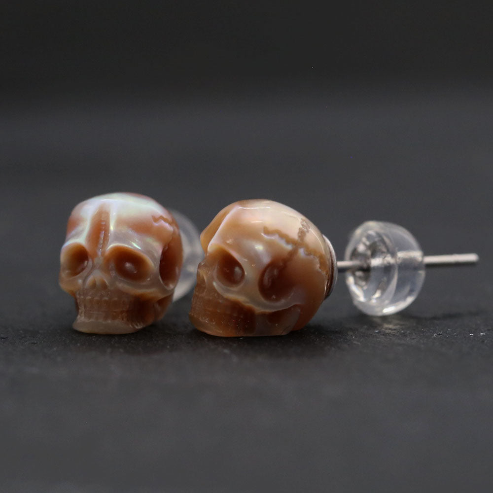 Gothic Mystery Minimalist Pearl Skull Stud Earrings